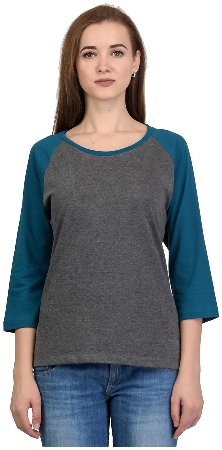 

Kalt Women Grey Blue Regular fit Round neck Cotton Blended T shirt