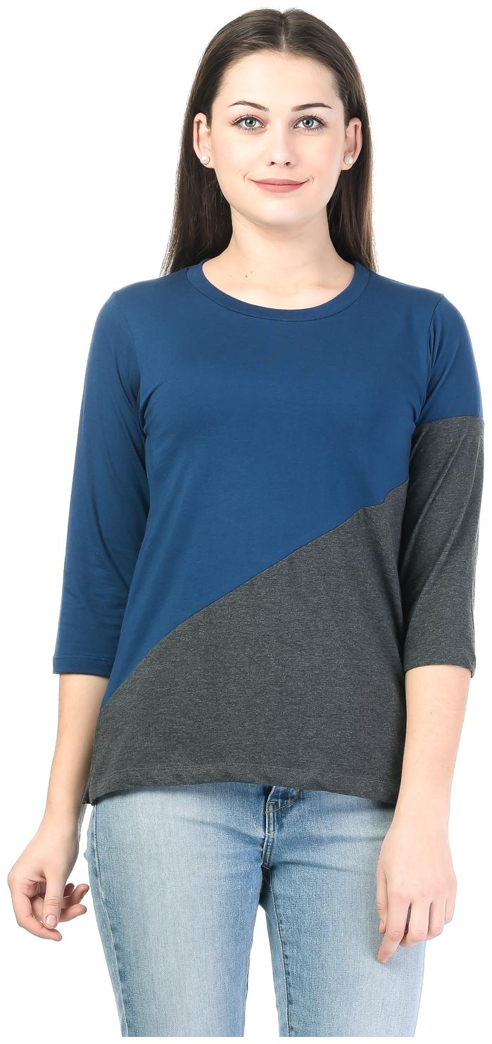 

Kalt Women Blue Regular fit Round neck Cotton Blended T shirt