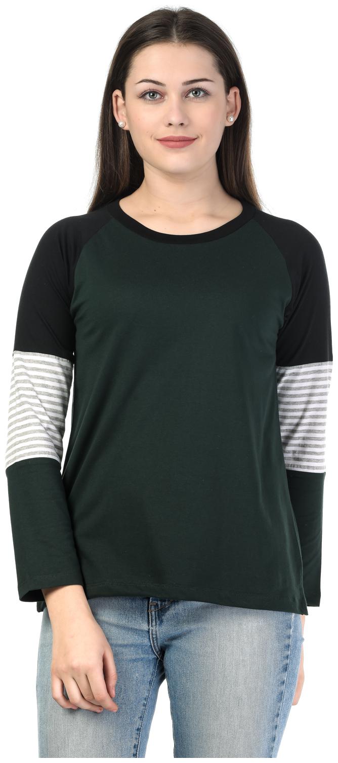 

Kalt Women Green Regular fit Round neck Cotton Blended T shirt