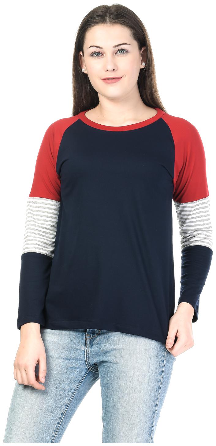 

Kalt Women Navy Regular fit Round neck Cotton Blended T shirt