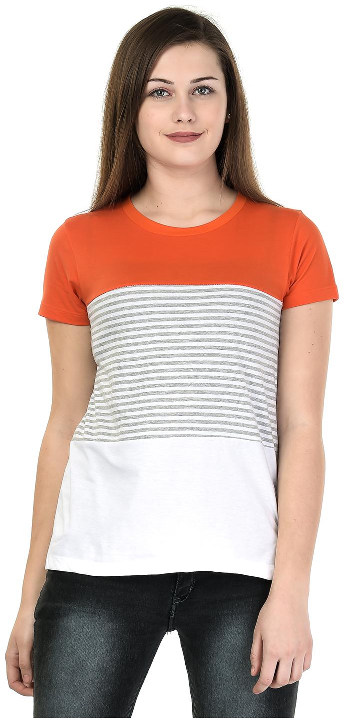 

Kalt Women Orange Regular fit Round neck Cotton Blended T shirt