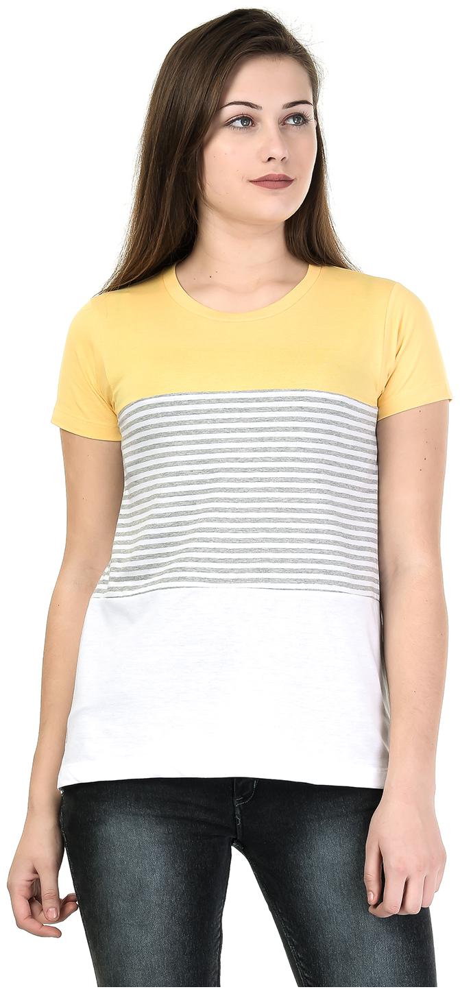 

Kalt Women Yellow Regular fit Round neck Cotton Blended T shirt