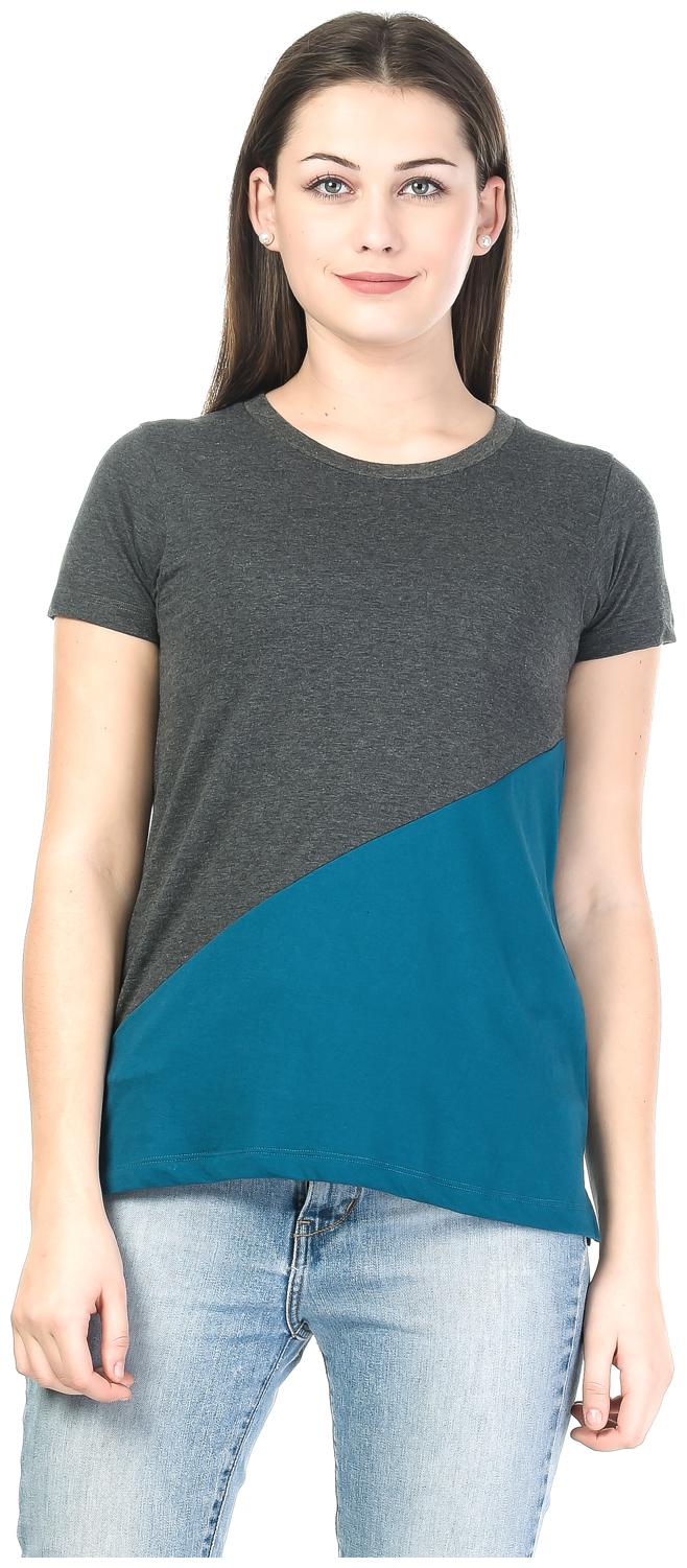 

Kalt Women Grey Regular fit Round neck Cotton Blended T shirt