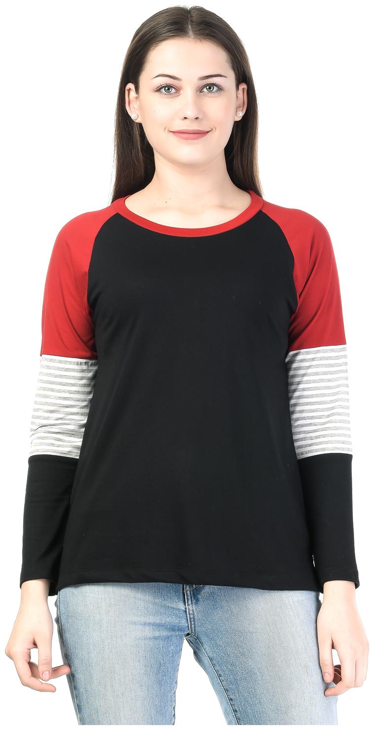 

Kalt Women Black Regular fit Round neck Cotton Blended T shirt