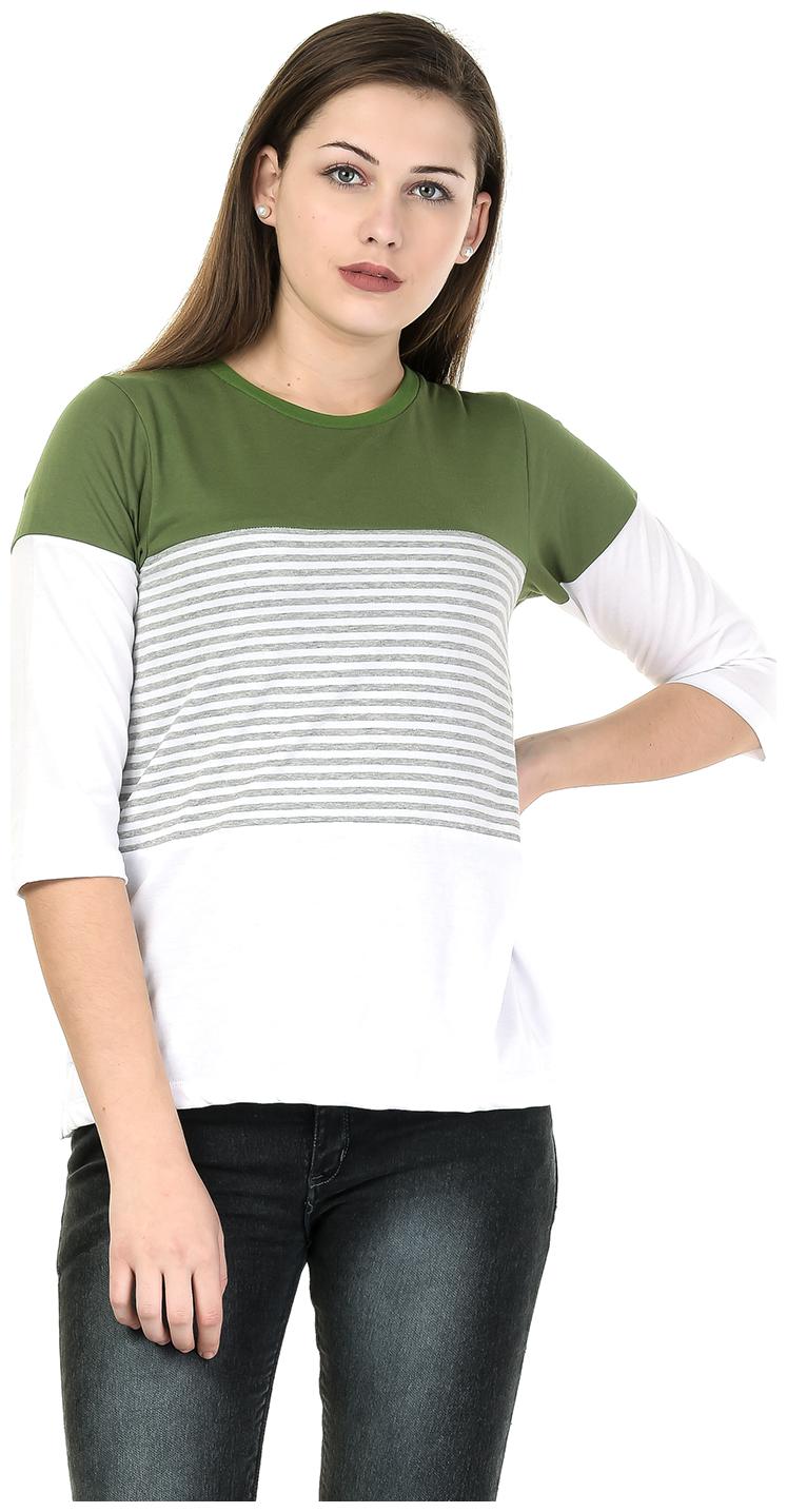 

Kalt Women Green Regular fit Round neck Cotton Blended T shirt