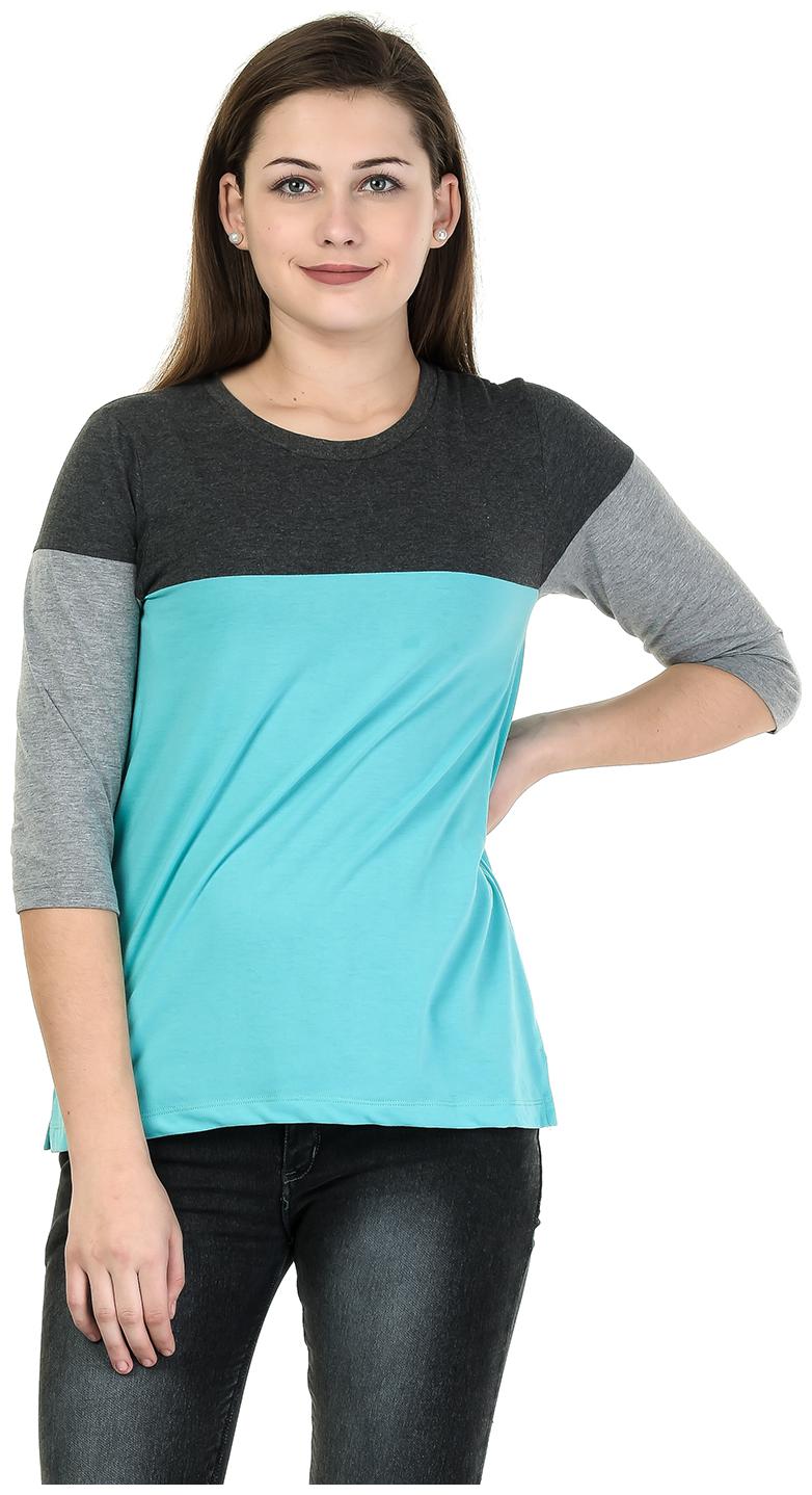 

Kalt Women Turquoise Regular fit Round neck Cotton Blended T shirt