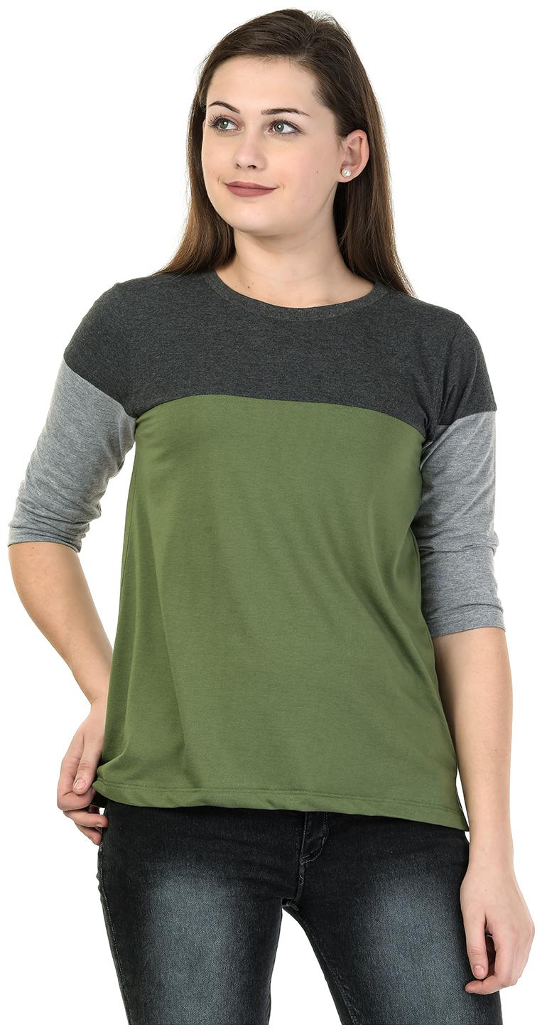 

Kalt Women Green Regular fit Round neck Cotton Blended T shirt