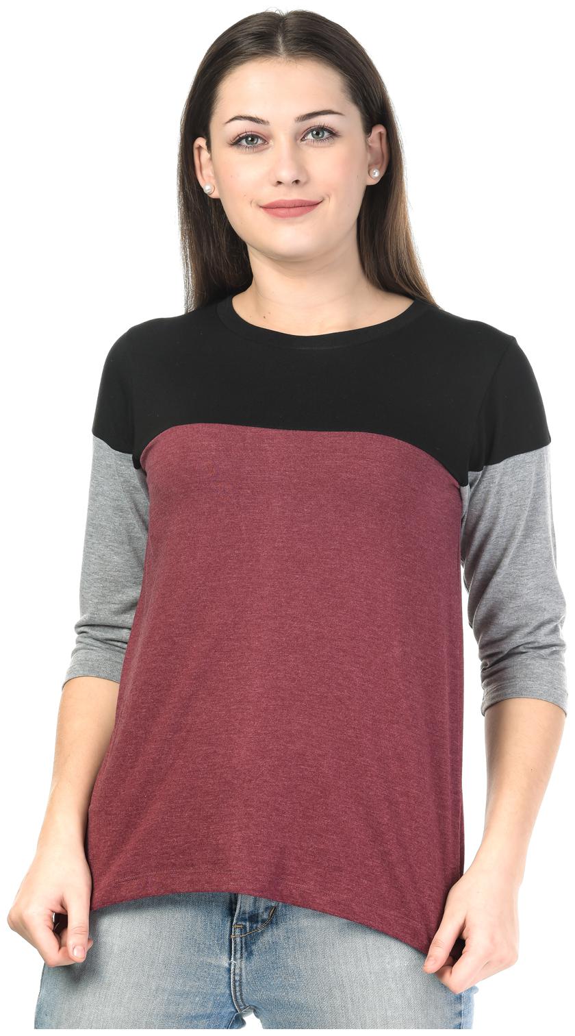 

Kalt Women Maroon Regular fit Round neck Cotton Blended T shirt