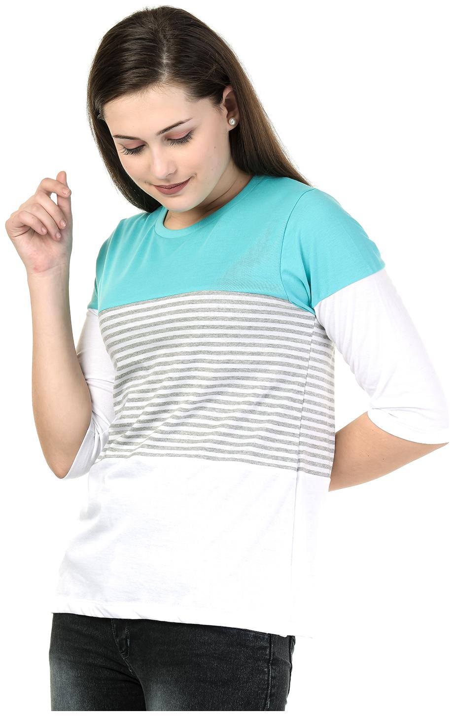 

Kalt Women Turquoise Regular fit Round neck Cotton Blended T shirt