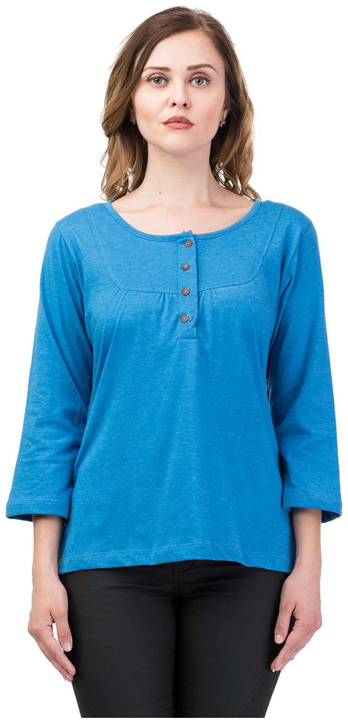 

Kalt Women s 3 4th Sleeves Henley Neck Cotton Blend Top T-shirt