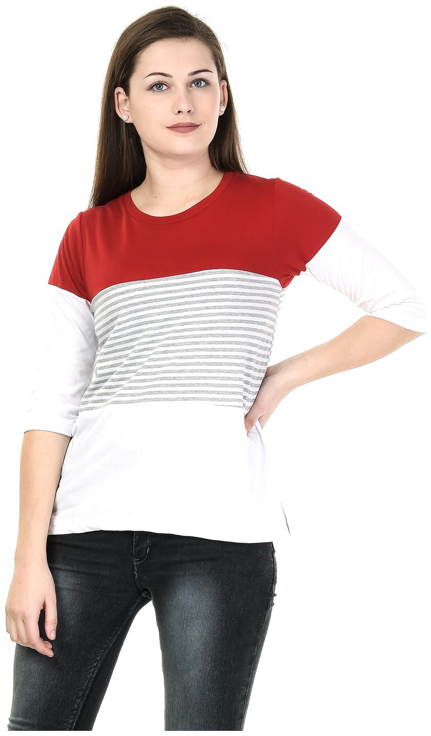 

Kalt Women Red Regular fit Round neck Cotton Blended T shirt