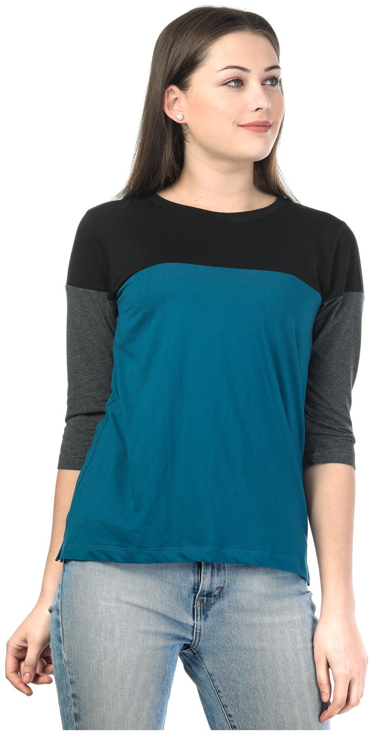 

Kalt Women Black Regular fit Round neck Cotton Blended T shirt