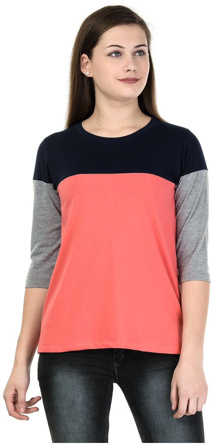 

Kalt Women Pink Regular fit Round neck Cotton Blended T shirt