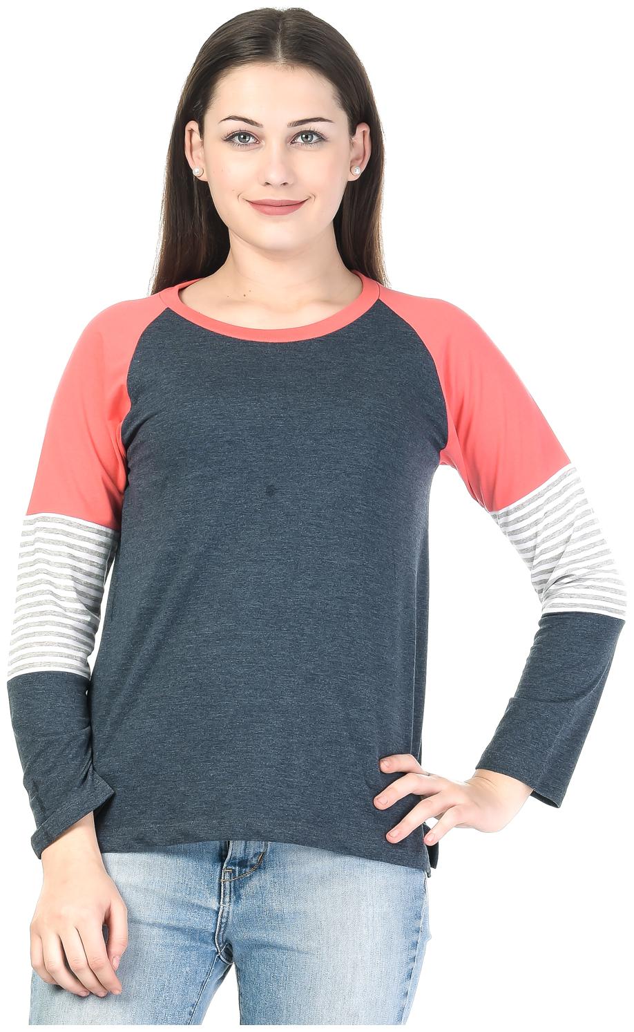 

Kalt Women Grey Regular fit Round neck Cotton Blended T shirt