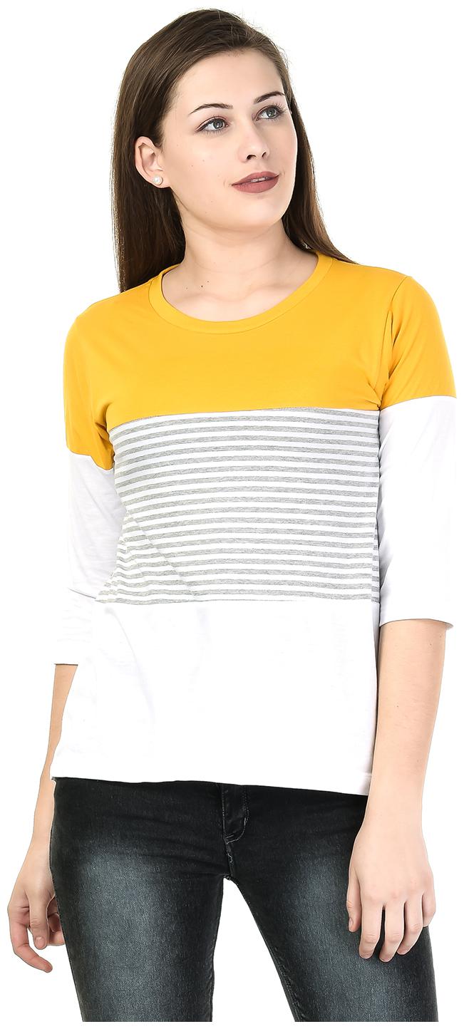 

Kalt Women Yellow Regular fit Round neck Cotton Blended T shirt