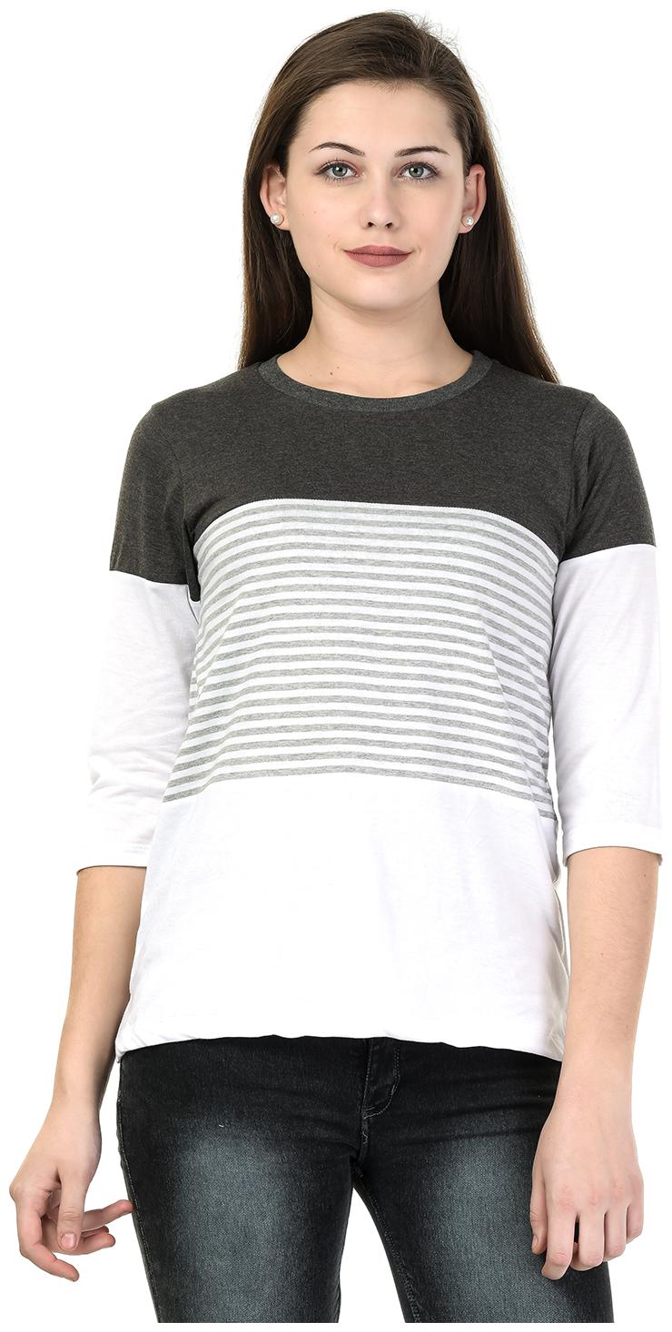 

Kalt Women Grey Regular fit Round neck Cotton Blended T shirt