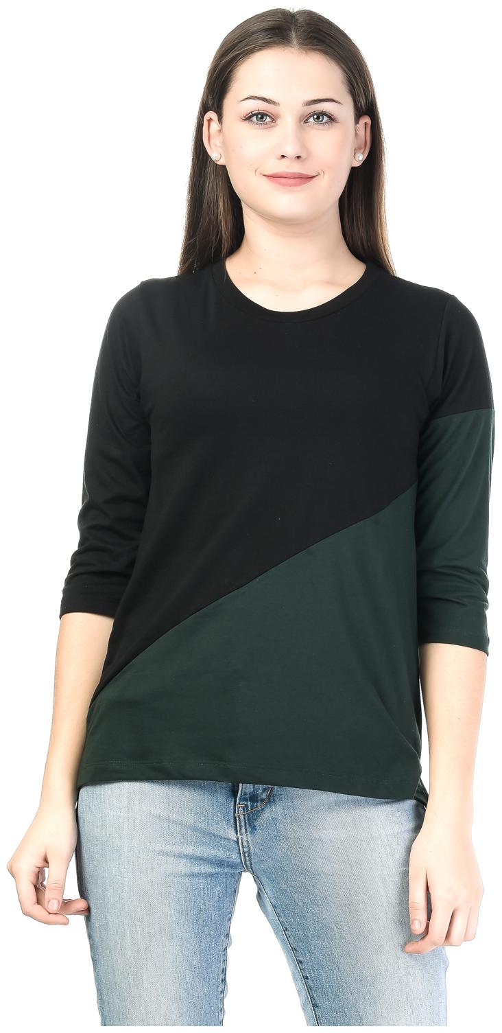 

Kalt Women Green Regular fit Round neck Cotton Blended T shirt