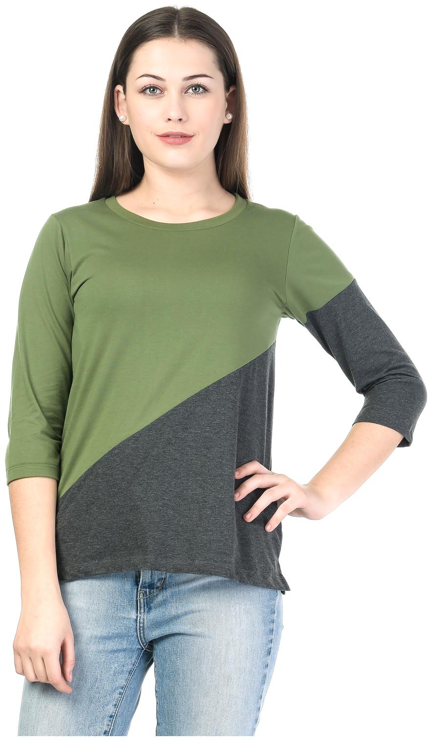 

Kalt Women Green Regular fit Round neck Cotton Blended T shirt