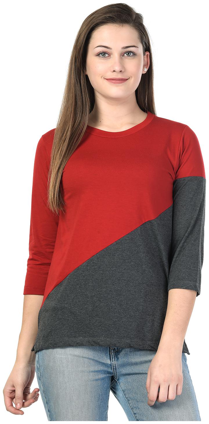 

Kalt Women Red Regular fit Round neck Cotton Blended T shirt