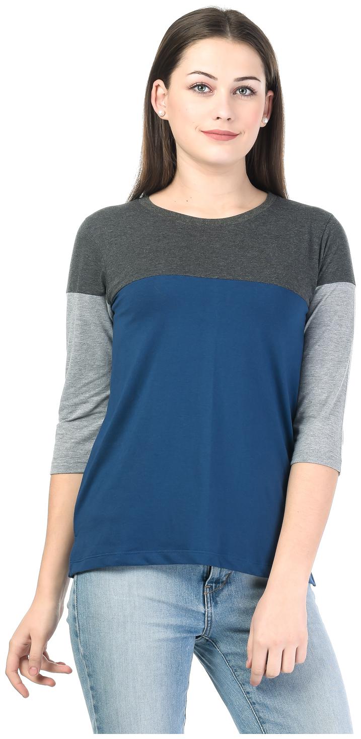 

Kalt Women Blue Regular fit Round neck Cotton Blended T shirt
