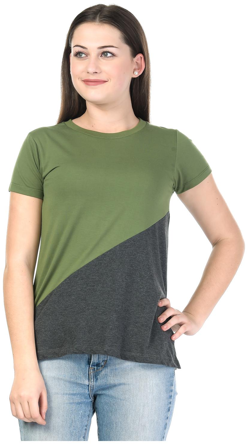 

Kalt Women Green Regular fit Round neck Cotton Blended T shirt