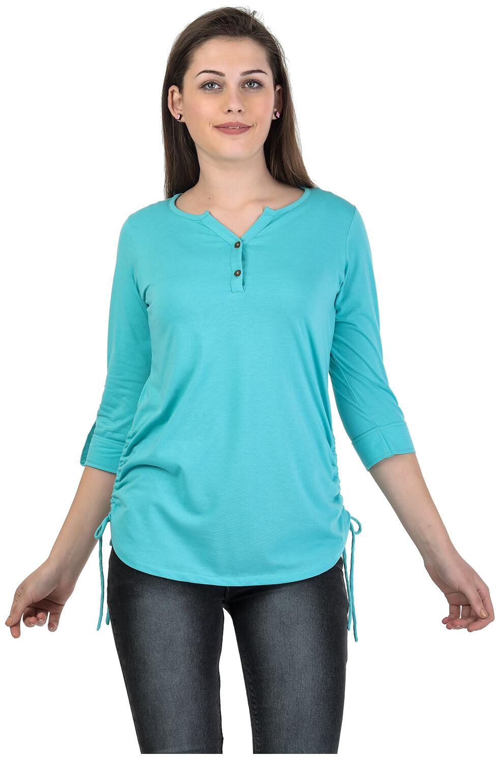 

Kalt Women s Henley Neck 3 4th Sleeves Cotton Blend Tunic