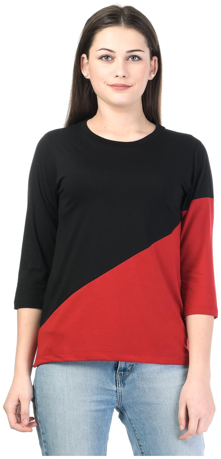 

Kalt Women Black Regular fit Round neck Cotton Blended T shirt