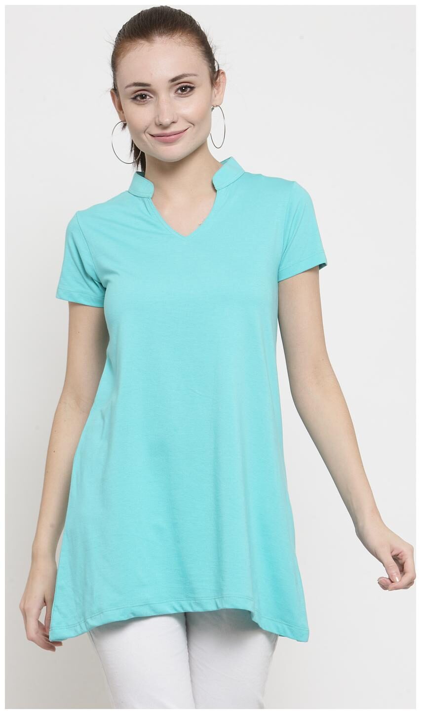 

Kalt Women s Mandarin Collar Half Sleeves Cotton Blend Tunic