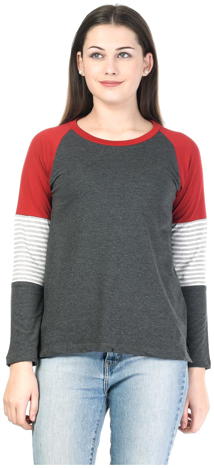 

Kalt Women Red Regular fit Round neck Cotton Blended T shirt