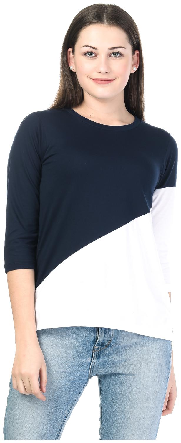 

Kalt Women Navy Regular fit Round neck Cotton Blended T shirt