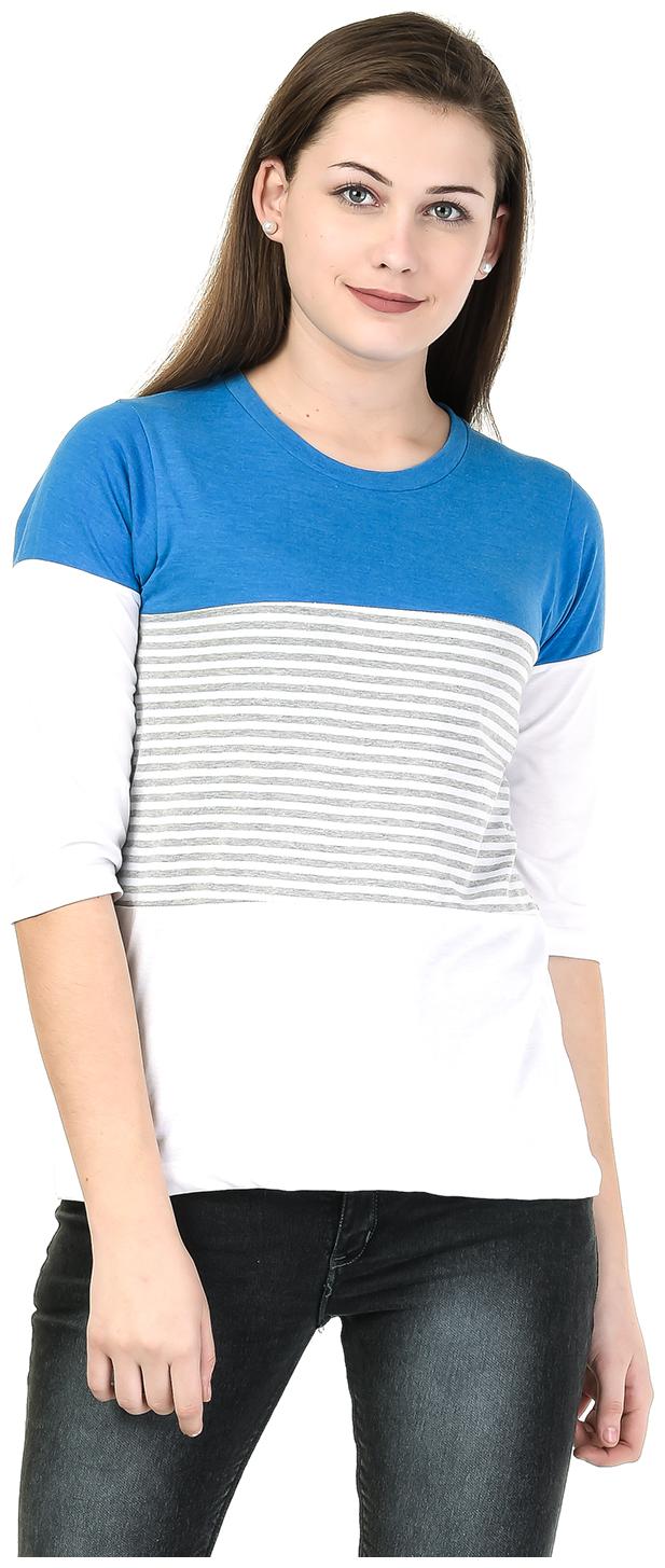 

Kalt Women Blue Regular fit Round neck Cotton Blended T shirt
