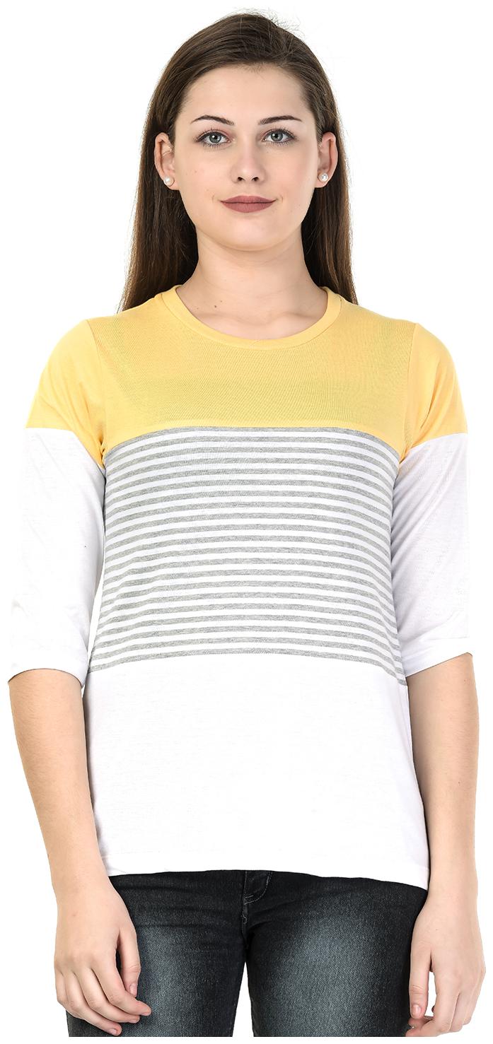 

Kalt Women Yellow Regular fit Round neck Cotton Blended T shirt