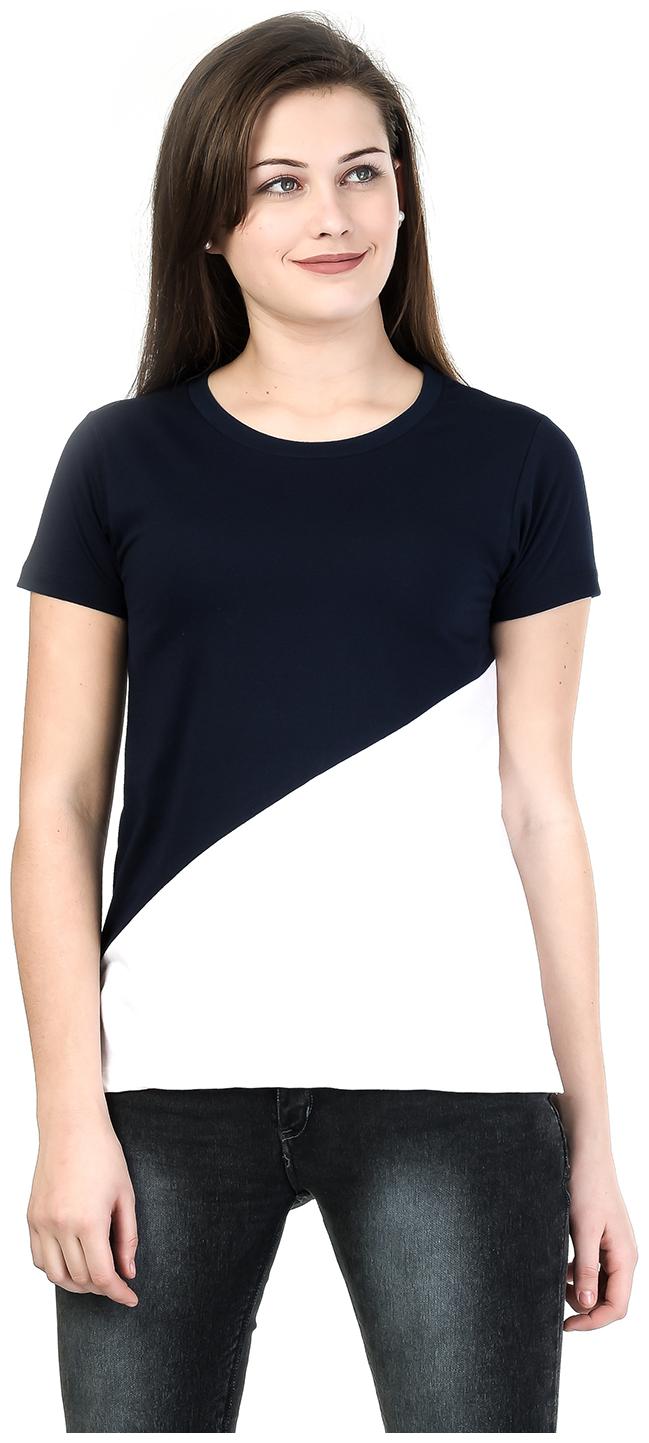 

Kalt Women Navy Regular fit Round neck Cotton Blended T shirt
