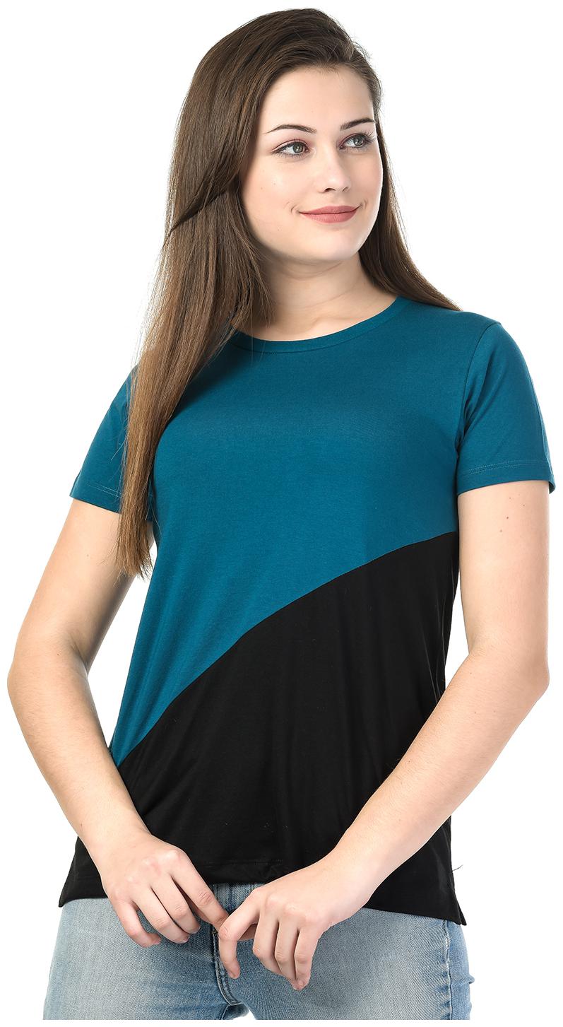 

Kalt Women Blue Regular fit Round neck Cotton Blended T shirt