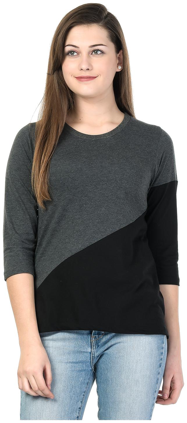 

Kalt Women Black Regular fit Round neck Cotton Blended T shirt