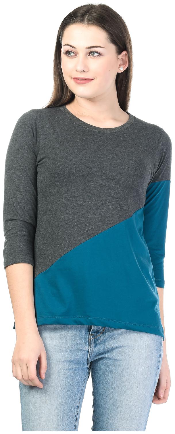 

Kalt Women Grey Regular fit Round neck Cotton Blended T shirt