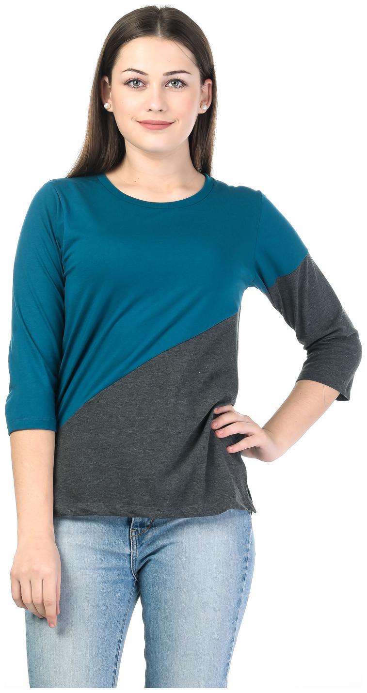 

Kalt Women Blue Regular fit Round neck Cotton Blended T shirt