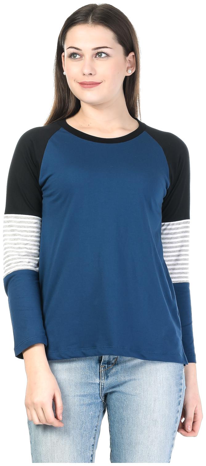 

Kalt Women Blue Regular fit Round neck Cotton Blended T shirt