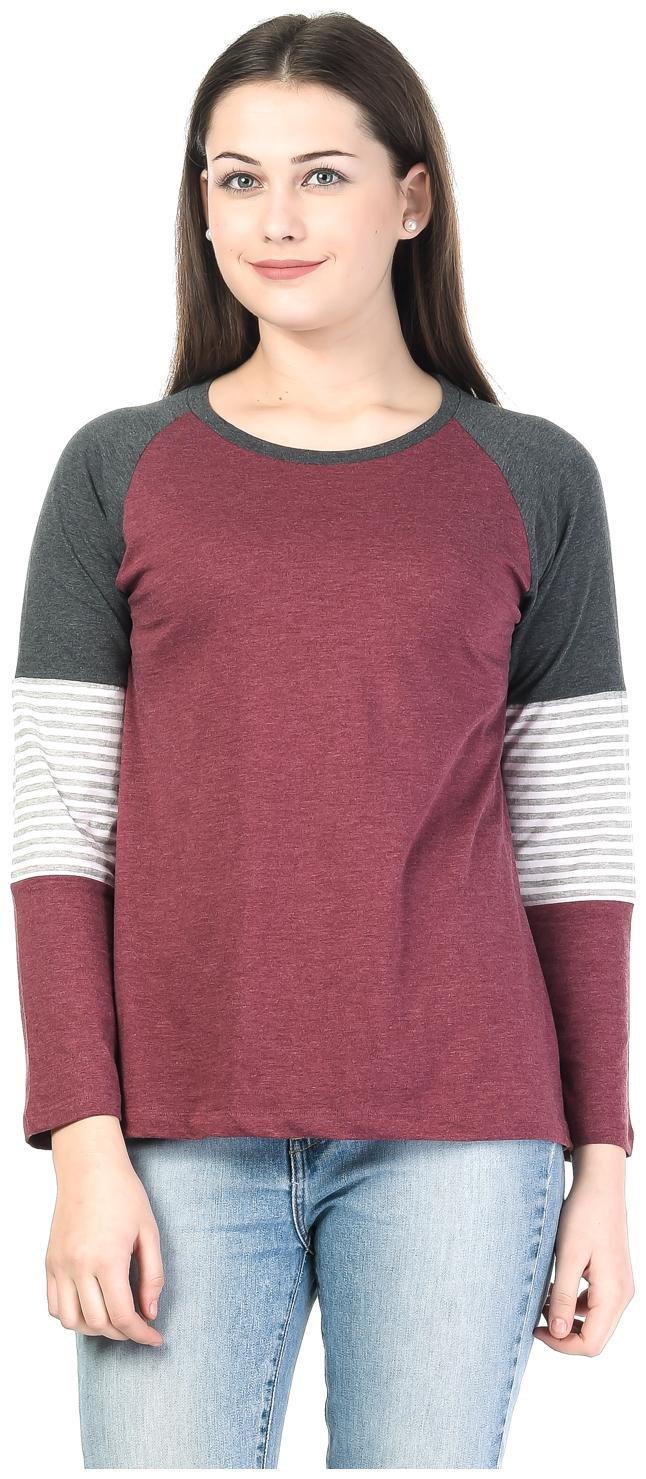 

Kalt Women Maroon Regular fit Round neck Cotton Blended T shirt