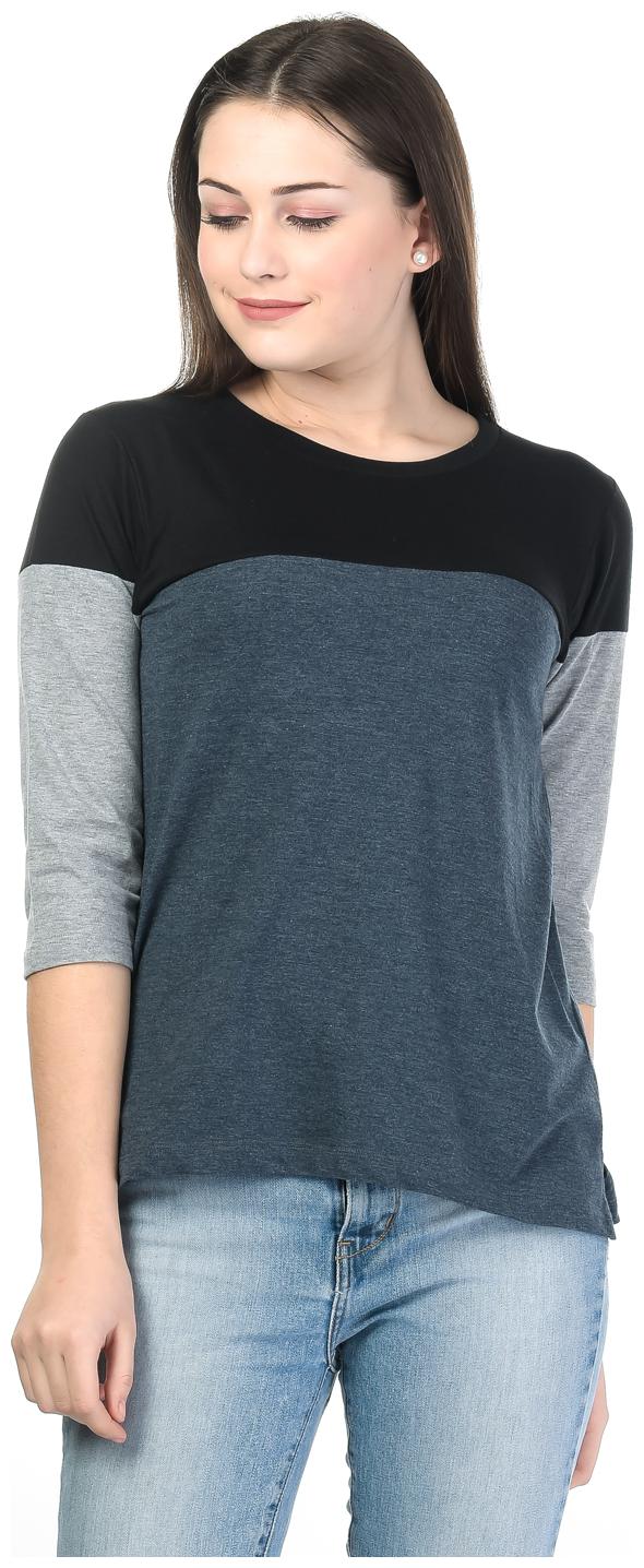 

Kalt Women Blue Regular fit Round neck Cotton Blended T shirt