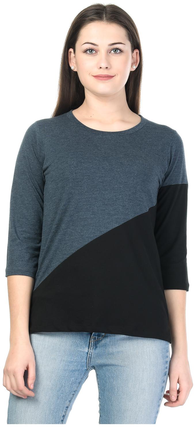 

Kalt Women Black Regular fit Round neck Cotton Blended T shirt