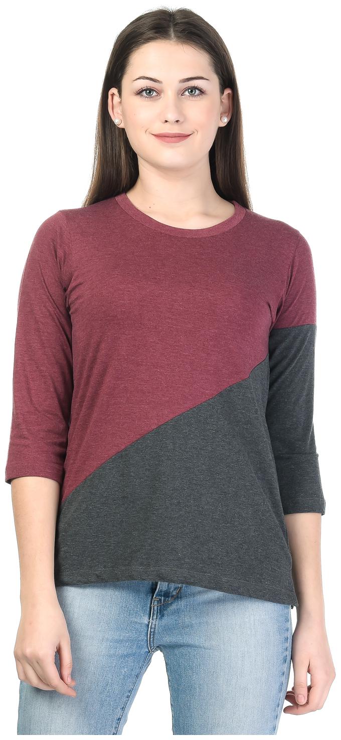 

Kalt Women Maroon Regular fit Round neck Cotton Blended T shirt