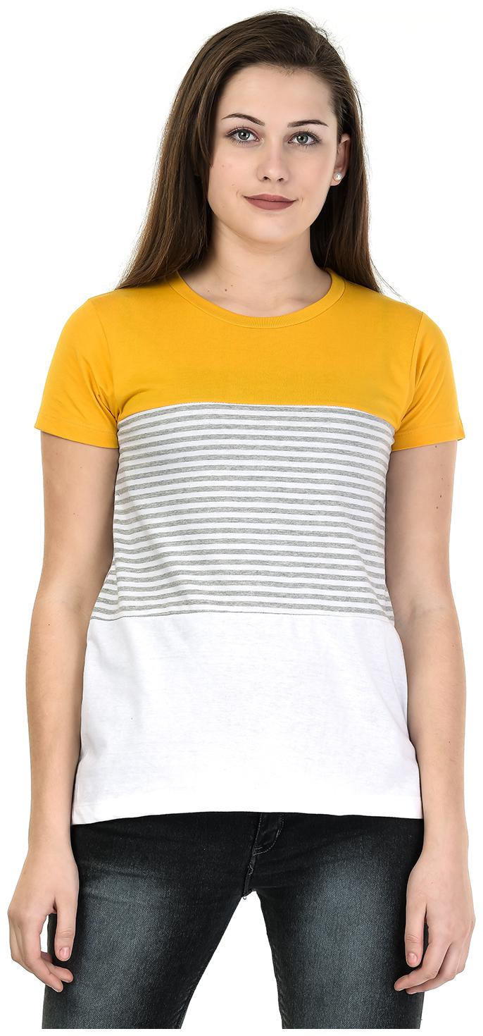 

Kalt Women Yellow Regular fit Round neck Cotton Blended T shirt
