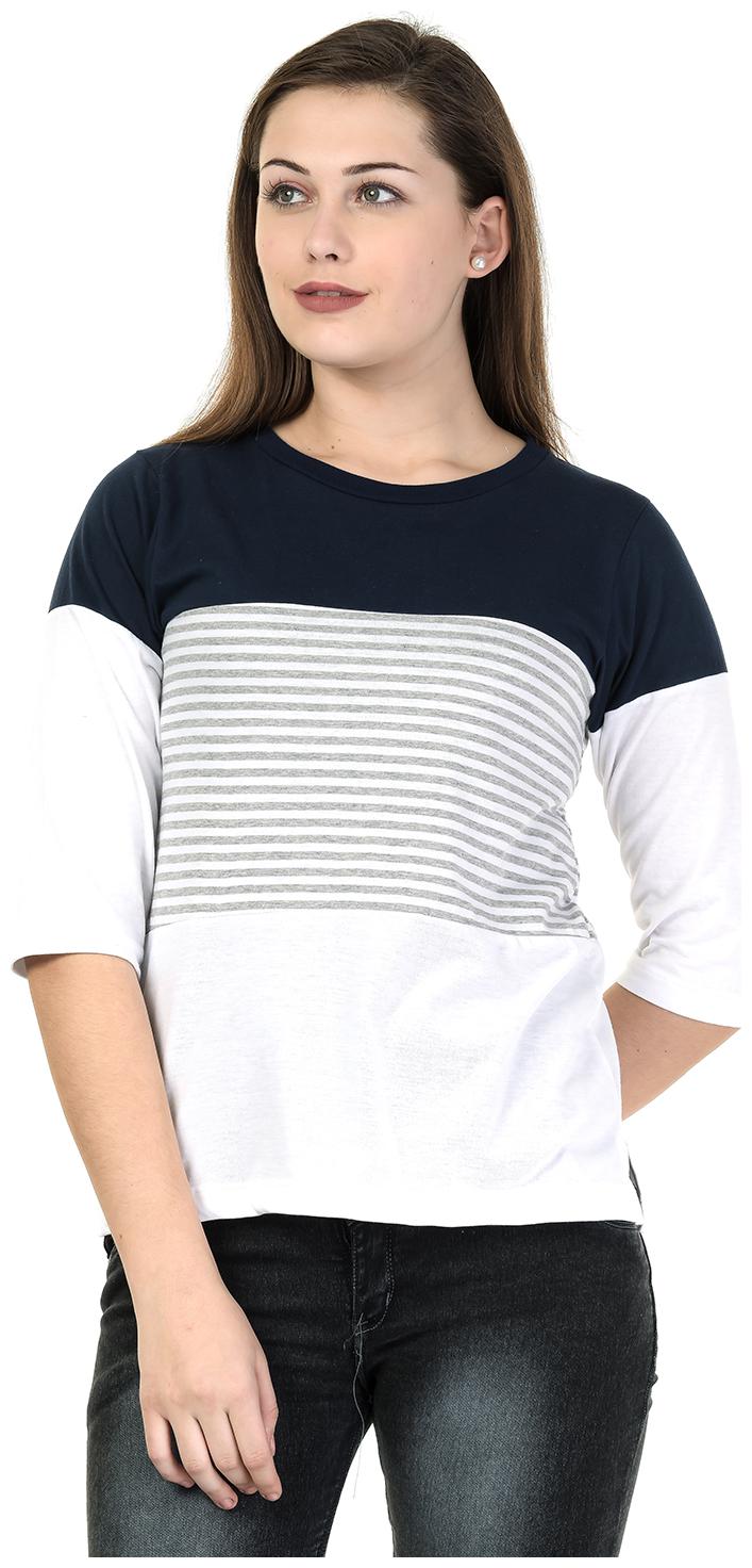 

Kalt Women Navy Regular fit Round neck Cotton Blended T shirt