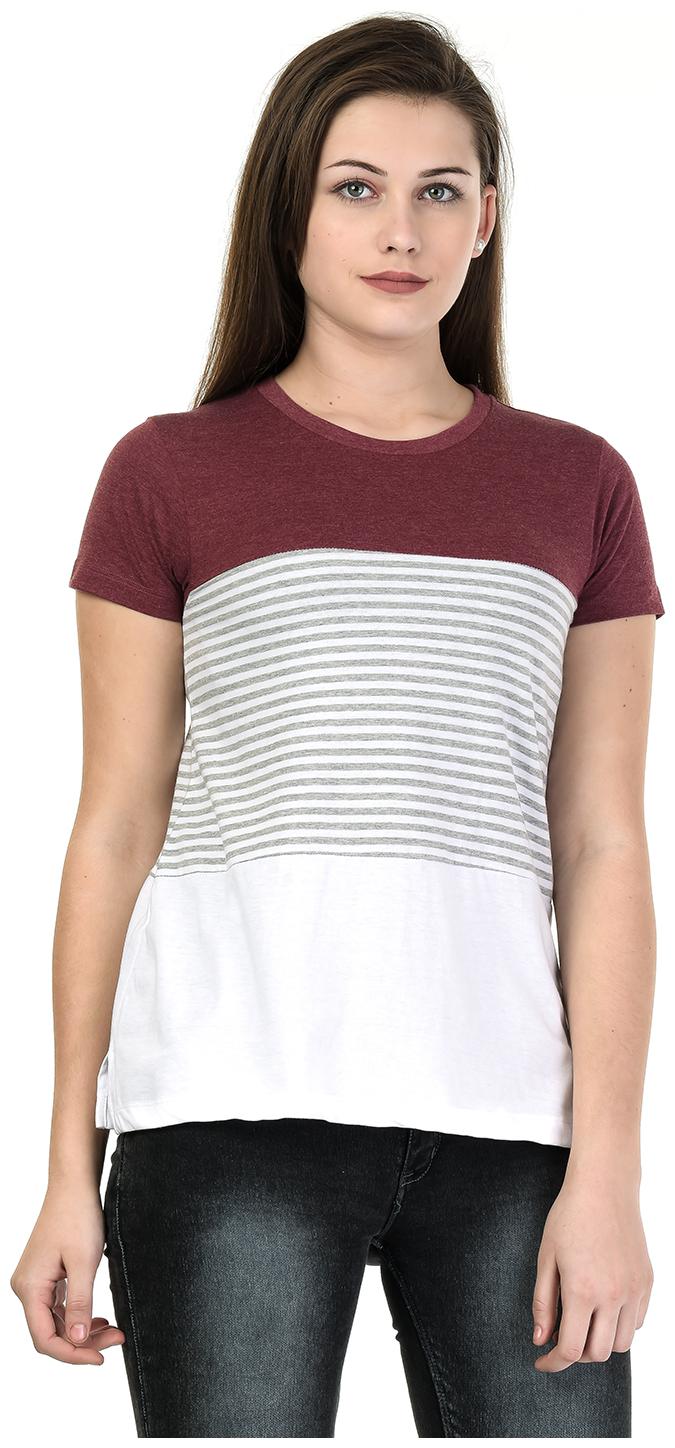

Kalt Women Maroon Regular fit Round neck Cotton Blended T shirt
