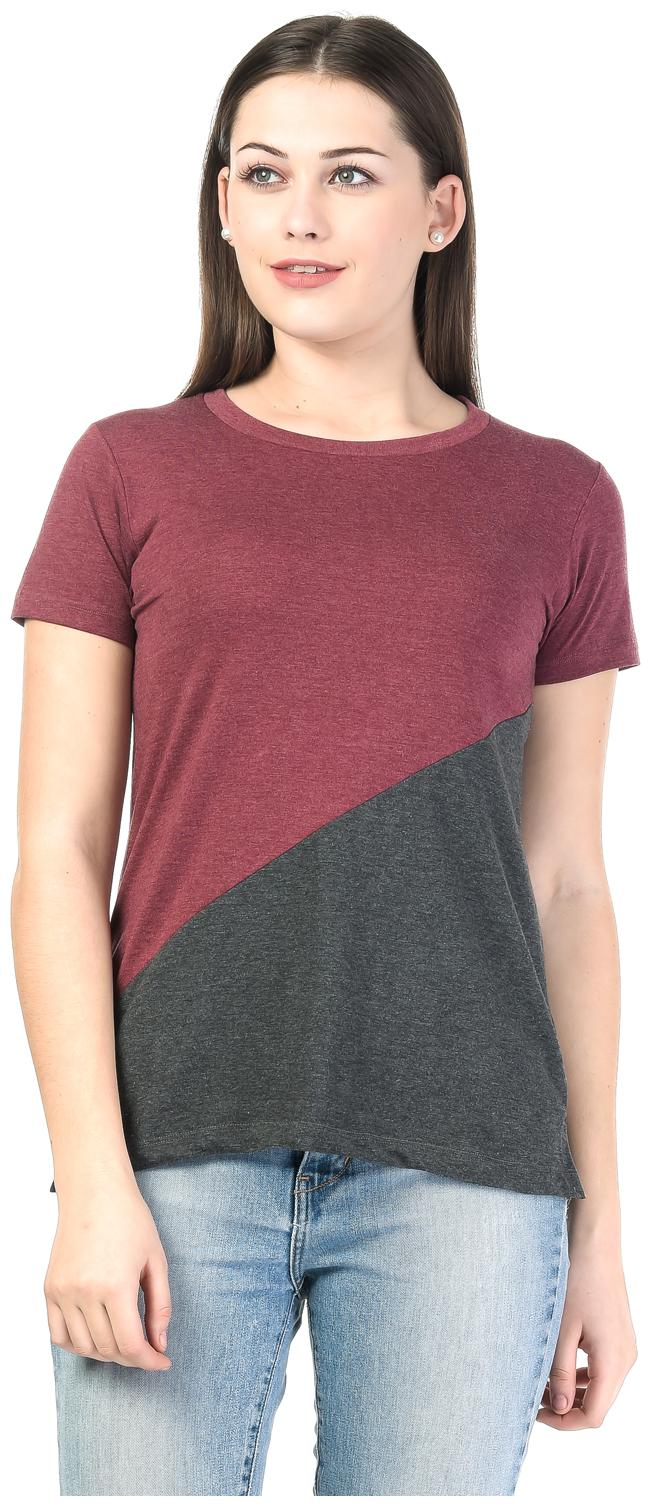 

Kalt Women Maroon Regular fit Round neck Cotton Blended T shirt