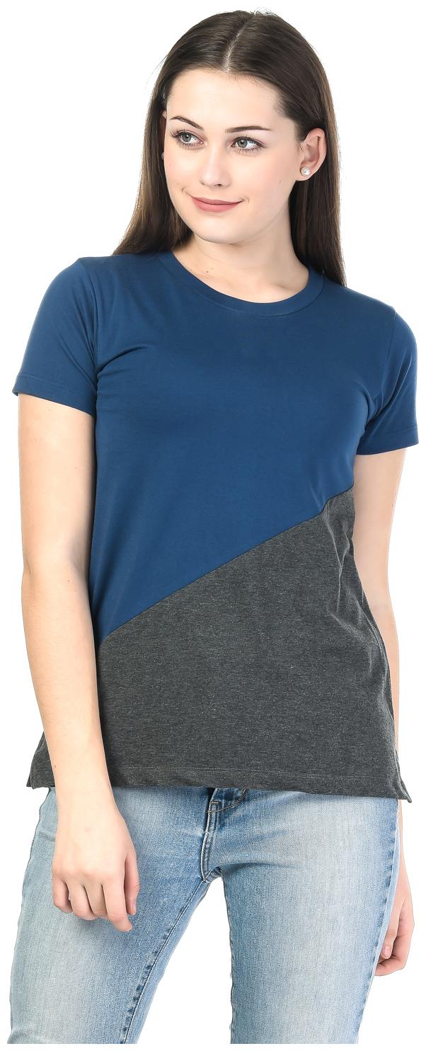 

Kalt Women Blue Regular fit Round neck Cotton Blended T shirt