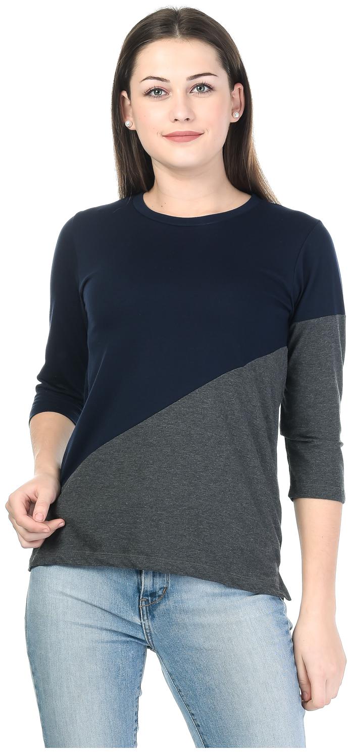

Kalt Women Grey Regular fit Round neck Cotton Blended T shirt