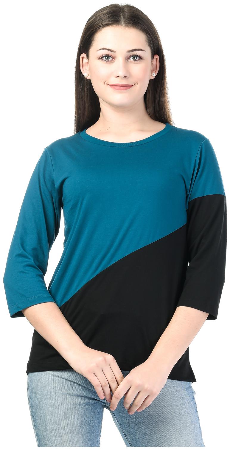 

Kalt Women Black Regular fit Round neck Cotton Blended T shirt