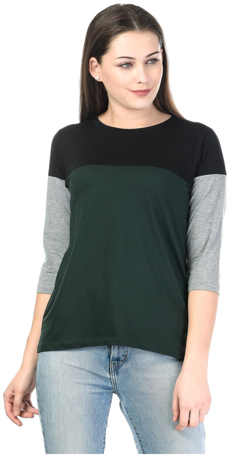 

Kalt Women Green Regular fit Round neck Cotton Blended T shirt